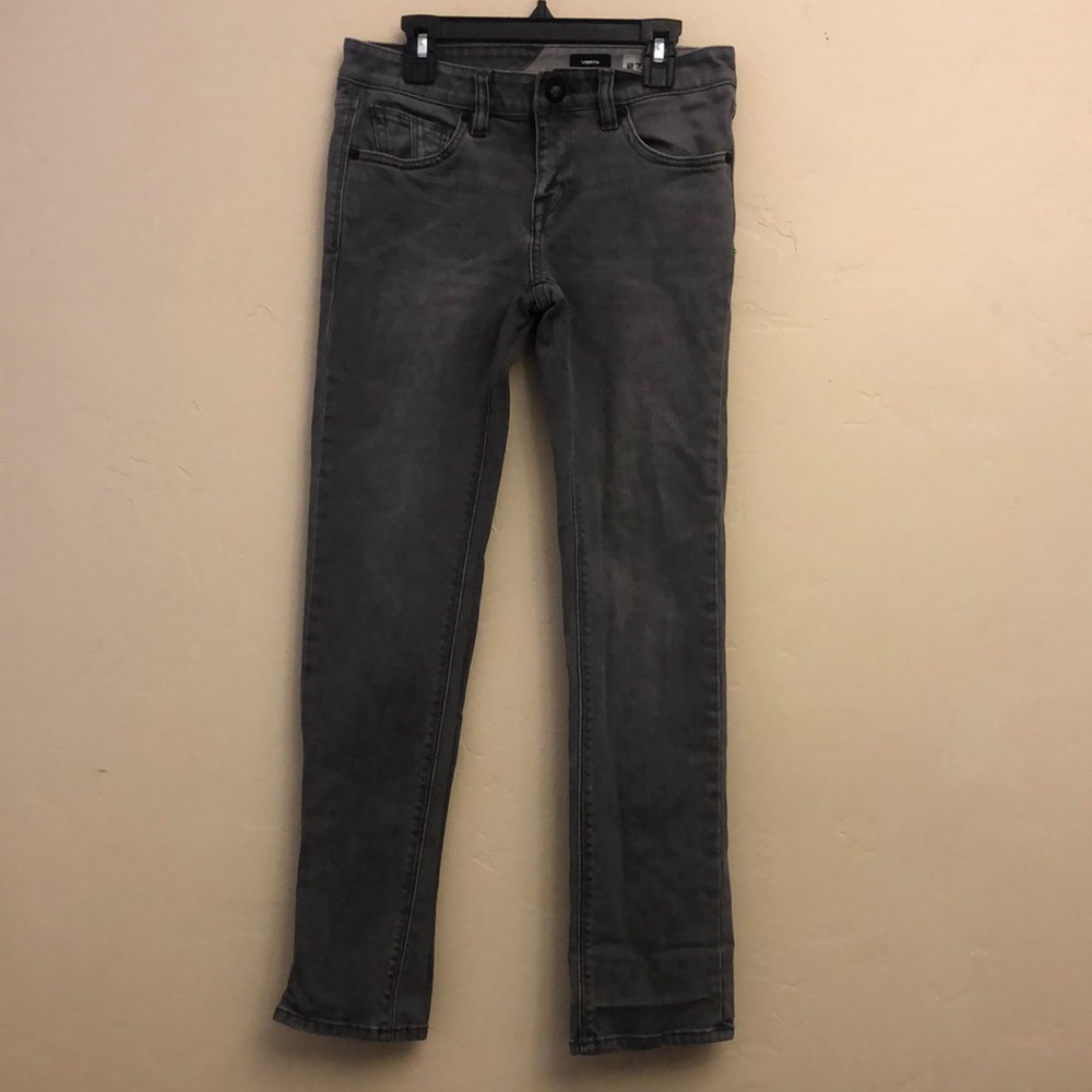 VOLCOM Vorta Big Boys Jeans Slim Straight Fit Grey Wash Size 27 14Y